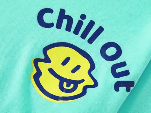 Beezizac Big Boys Pajamas Teal & Navy Face 2-Piece Fun Short Sleeve PJ Set Kid Cozy Sleepwear Children Size 6-183