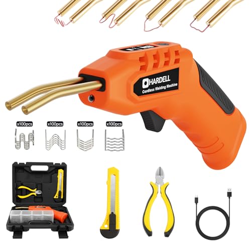 HARDELL Plastic Welder Kit, 40W Cordless Plastic Welding Kit with 3-Temperature Setting, 400 PCS Hot Stapler, LED Light for Car Bumper Repair (Orange)