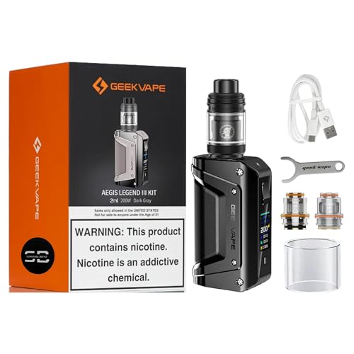 Geekvape Aegis Legend 3 Vape Kit [Black] - Available in 10 colours - 3A Fast Charge 2 x 18650 Batteries (sold separately) 200W Output - Compatible with Geekvape Z Coils - No Nicotine