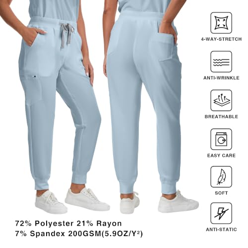 Image of Kitmaz Scrub Pants for Women - Mid Rise 4-Way Stretch Anti-Wrinkle Slim Fit Jogger Pants, Drawstring & 5 Pockets