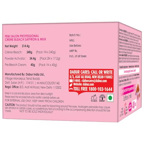 Image of Fem Fairness (Saffron & Milk) Creme Bleach - 314g | Advanced Skin Brightening System | Enriched wih Goodness of Safrron & Milk | With Rejuvenating Fragrance | No Added Parabens, Silicones & Ammonia