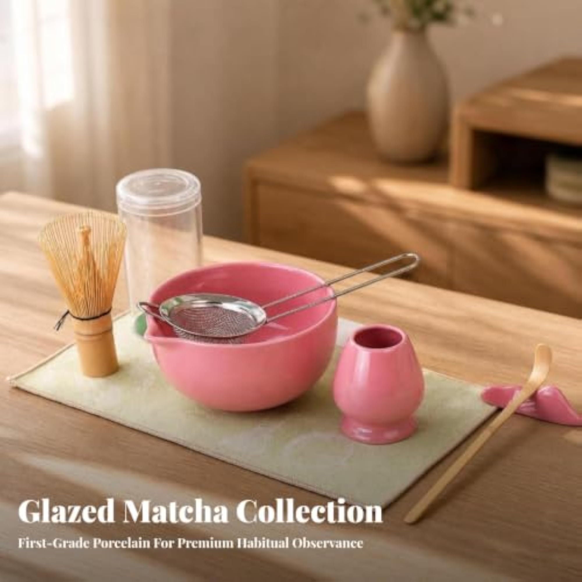 7 Pieces Ceremonial Green Tea Making Kit, Pink