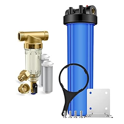 SimPure 100 Micron Spin Down Sediment Filter Combine with 20 inch Whole House Water Filter Housing System, Pre-Filtration System for Well Water and City Water, Better Filtration (DC5P + DB20P)