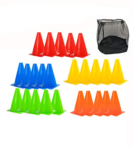 マーカーコーンディスクマーカーコーントレーニングコーンサッカーフットサル用品5色25本セット収納袋が含まれています。 (5 色)