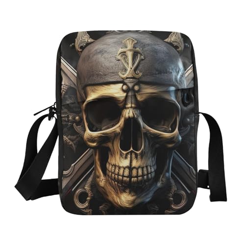 Crossbody Purse for Women Men, Skull Pirate Print Shoulder Pouch Bag with Adjustable Strap 6.6×2.5×9.4 IN