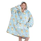 Wearable Blanket Hoodie for Adult,Oversized Sherpa Fleece Blanket Hoodie for Women Men,Corgi