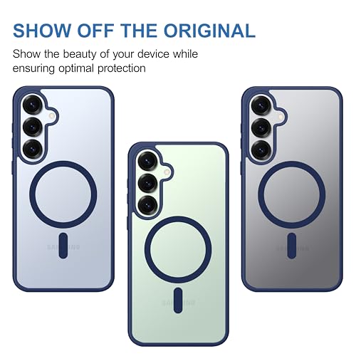 Image of CEDO Cover for Samsung Galaxy S25 (5G) | Compatible with MagSafe Wireless Charging | Designed with Magnetic Lock Shockproof Phone Bumper Transparent Back Case Cover (Navy Blue)