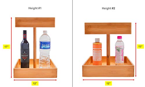 Refine Bamboo Kitchen and Snack Organizer. 360 rotating, 2 tier high capacity wooden storage rack. Great for condiments, seasonings, spices, tea bags, bottles, cans, snacks - Thumbnail 4