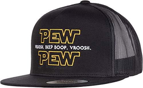 Ann Arbor T-shirt Co. Pew Pew Wars | Funny Sci-fi Space Star Noises Science Geeky Cap, Nerdy Dad Hat-(Trucker) Black