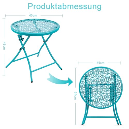 Table d'appoint d'extérieur antirouille pliable ronde en métal