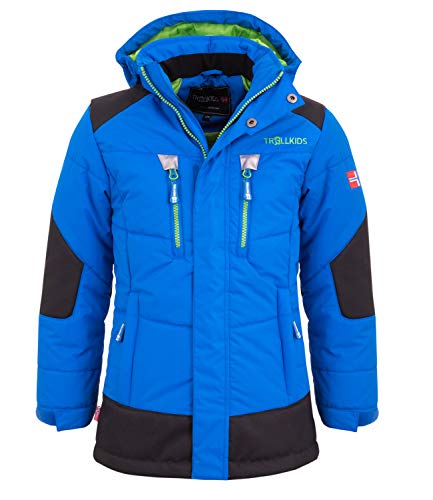 Preisvergleich Produktbild Trollkids Kinder gefütterter wasserdichter Winter-Parka, Ski- und Schneejacke Narvik, Mittelblau / Grün, Größe 152
