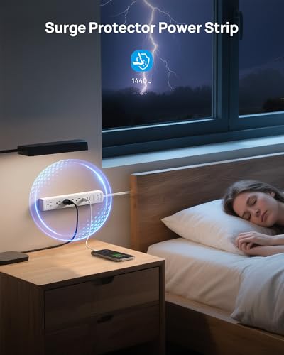 Protector de sobretensiones TROND con enchufe rotativo 360°, regleta blanca con 4 puertos USB y 5 tomacorrientes AC, cable de extensión plano de 3 pies para casa y oficina miniatura 4