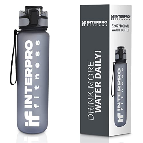 Interpro Fitness Water Bottle with Measurement Scale - 1L BPA-Free Tritan Plastic, Leakproof Gym Bottle with Flip Top Lid & Fruit Infuser Strainer - Ideal for Gym, Yoga, Running & Outdoor Adventures Interpro Fitness Water Bottle with Measurement Scale - 1L BPA-Free Tritan Plastic, Leakproof Gym Bottle with Flip Top Lid & Fruit Infuser Strainer - Ideal for Gym, Yoga, Running & Outdoor Adventures