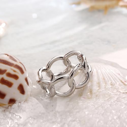 Image of Dtja Link Chain Silk Scarf Ring Brooch for Women Girls Fashion Chic Minimalist Simple Shawl Scarves Band Statement Buckle Wrap Finger Rings Size 8 Dress Accessories Jewelry Gift