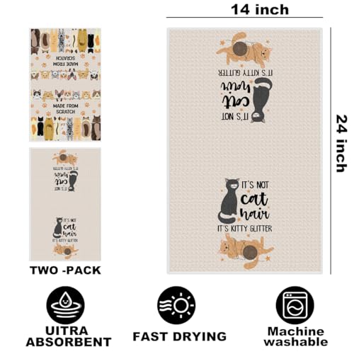 Image of 2 Pcs Funny Cat Kitchen Towels 24x14 Inch, Cats Gifts Reusable Dish Towels for Kitchen Bathroom Decor, Waffle Weave Hand Cloth Tea Towel, Cute Cat Lover Gifts for Women Mom Friend