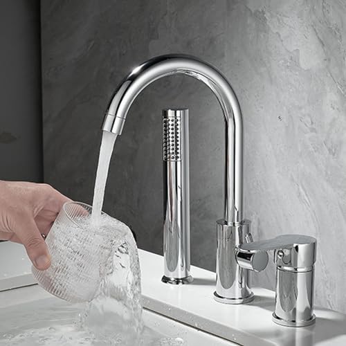 Robinet de bain avec douche à main LWX en finition chrome brossé durable