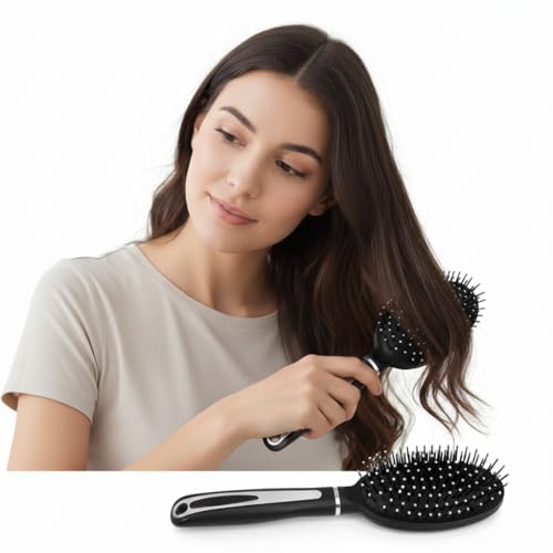 Oval Hair Brush Boar Bristle Hair Brush Women Black Hair Comb Curly Styling Anti Knot and Anti Breakage Detangling Brush Smooth and Tangle Free Styling Wavy Thick (1 Count)