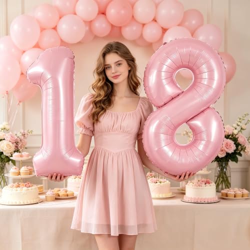 Image of TONIFUL 40 Inch Pastel Pink Number Balloon Balloon Big Pink Digital Balloon for Girl's Birthday Party Wedding Bridal Shower Engagement Anniversary Photo Shoot Supplies(Number 1)