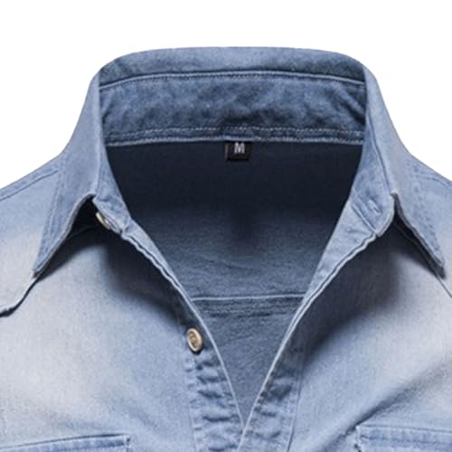 Men's Casual Button Down Denim Shirt Slim Fit Long Sleeve Lapel Jean Shirt Washed Denim Shirts with Chest Pockets2