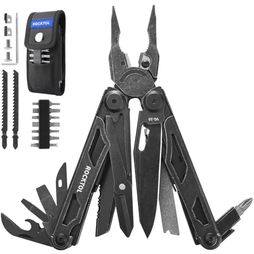 ROCKTOL Multitool, VG-10 Blade, 29-in-1 Multitool Pliers with Replaceable Wire Cutters and Saw, Heavy-duty Stainless Steel Multi-tool Set and Nylon Sheath for Camping Survival multi tool for Man