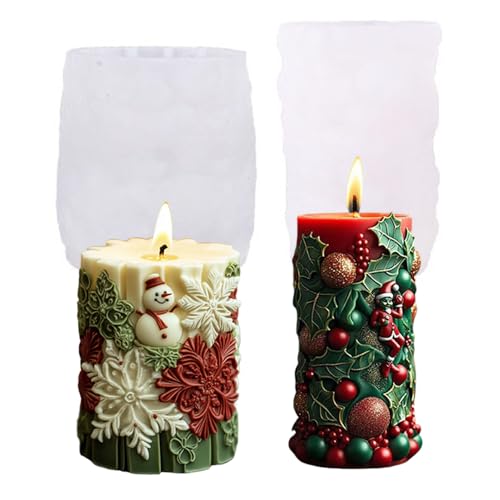 Junhui 2 Pièces Moule Bougie Silicone en Forme de Noël, 3D Noël Moules en Silicone pour La Décoration de La Maison, Moule à Bougies, DIY Bougies d'Aromathérapie