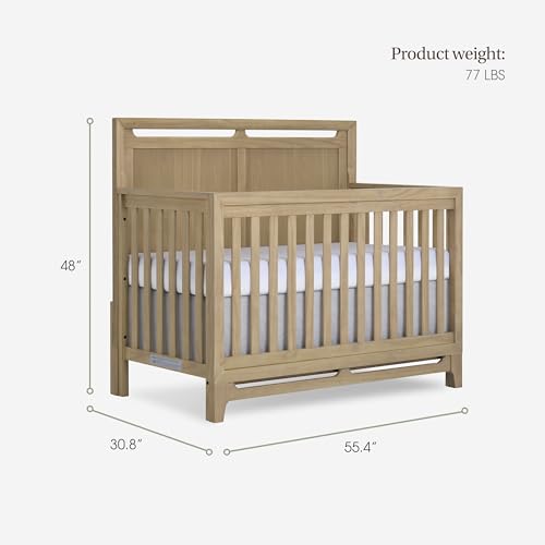 Image of Evolur Bradford 5-in-1 Convertible Full Size Baby Crib, Pinewood Nursery Converts to Daybed, Toddler Bed and Full-Size Bed, 3 Mattress Heights, GREENGUARD Gold & BSA Certified - Alpine Oak
