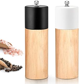 Salt Grinder and Pepper Grinder Set with Adjustable Coarseness Ceramic, Refillable Manual Spice Pepper Mill/Salt Mill, Wooden Salt and Pepper Shakers for Himalayan Salt, Sea Salt, Pepper, 6.5 inch