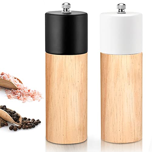Salt and Pepper Grinder Set, Manual Wood Pepper Mill & Salt Grinder with Adjustable Coarseness Ceramic Rotor, Refillable Spice Grinder Shakers for Sea Salt, Black Peppercorn, 6.5inch - 2 Pack