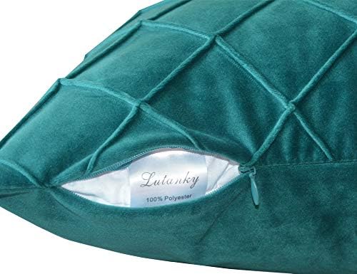 Lutanky Velvet Cushion Covers (Pack of 2) Elegant Rectangle Throw Pillow Cases Checked Design Soft Pillow Covers for Sofa Bedroom Home Decoration 12x20 Inch 30 x 50 cm Peacock Green