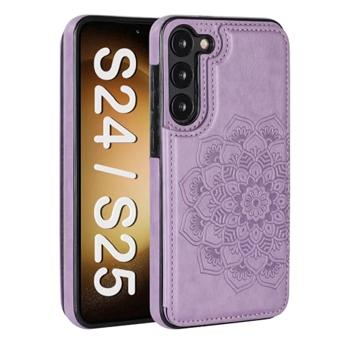 Étui en cuir pour Samsung Galaxy S25 PASNEW chic violet avec rabat et finitions magnétiques
