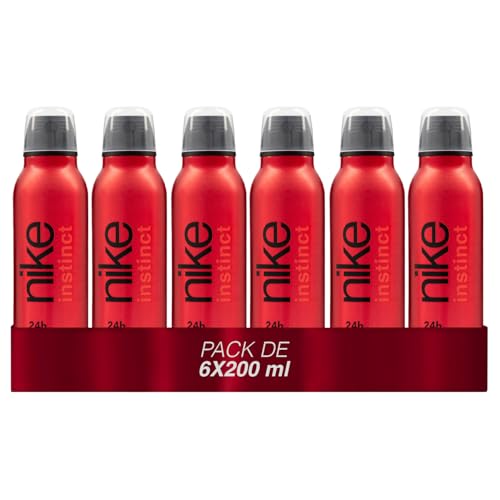 NIKE - Instinct Woman Pack 6 x 200 ml, Desodorante Mujer, Formato Spray, Perfume Formato Líquido, Eau de Toilette Natural y Femenina, Aroma Amaderado Oriental, Fragancia Fresca y de Larga Duración