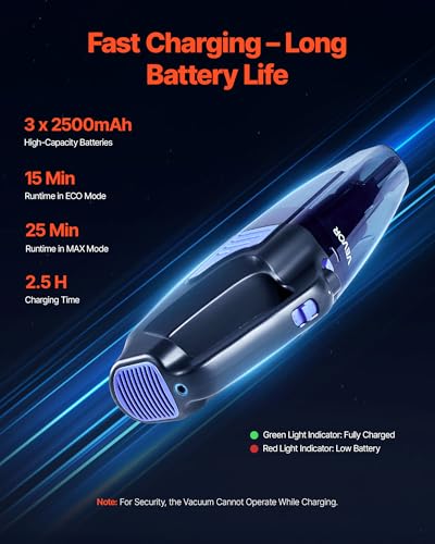 Image of VEVOR Handheld Vacuum, Portable Vacuum Cleaner Cordless with HEPA Filter and Brushes, Lightweight Hand Held Cleaner with Powerful Suction, for Car, Home, Office, Pet Hair