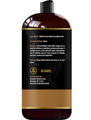 Brooklyn Botany Sunflower Oil For Skin, Hair And Face – 100% Pure And Natural Body Oil And Hair Oil - Carrier Oil For Essential Oils, Aromatherapy And Massage Oil thumb #1