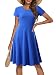 Women Short Sleeve Round Neck Summer Casual Flared Midi Dress Small Blue