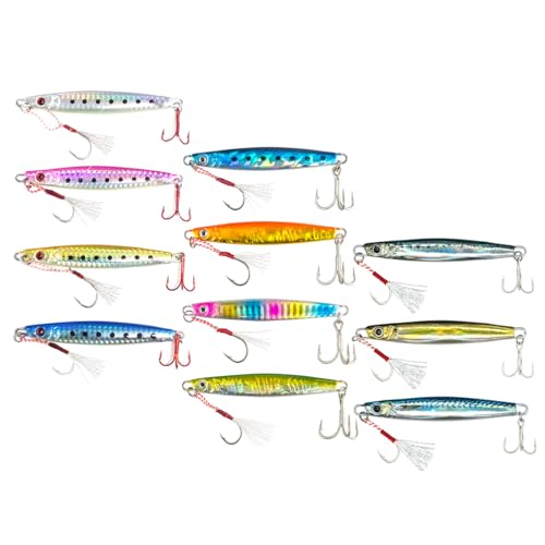 オルルド釣具 メタルジグF (８サイズ：15g 25g 40g 60g 80g 100g 120g 150g) アシストフック付 シルバーフック &魚に見えにくい赤フック オールシーズン対応 シーバス ヒラメ マゴチ タチウオ サゴシ ハマチ qb100143 1枚目