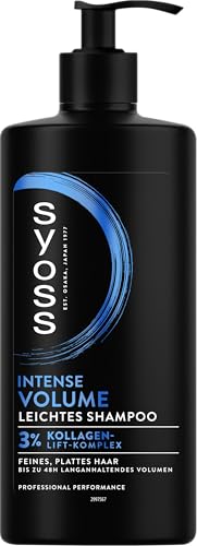 Syoss Champú Volume (440 ml) para cabello fino y plano, champú sin silicona para hasta 48 h de volumen sin apelmazar, fórmula vegana con arroz violeta