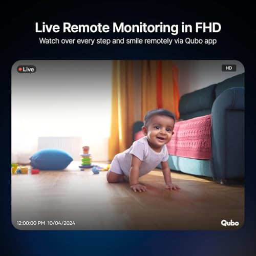 Image of Qubo 2MP Baby Cam | 1080p Full HD Wi-Fi Baby Monitor | Cry Detection, Sleep Tracking, 2-Way Audio | Mobile App Control | NightPulse Vision | Cloud & SD Card Recording
