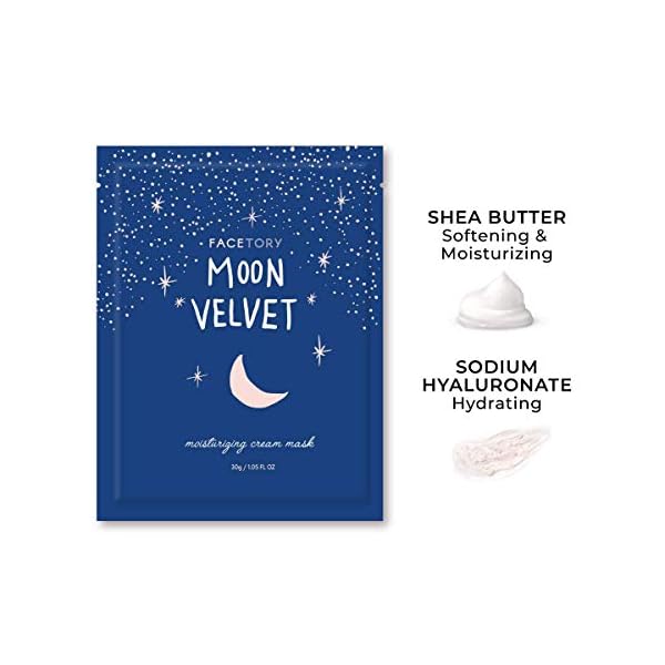 FaceTory-Moon-Velvet-Moisturizing-Cream-with-Jojoba-Oil-Sheet-Mask-Moisturizing-Brightening-and-Anti-Aging-Pack-of-10 FACETORY K Beauty Face Mask Skin Care - MOON VELVET MOISTURIZING Sheet Mask with Sodium Hyaluronate & Shea Butter Cream | Moisturizing Cream Mask (10 Pack)