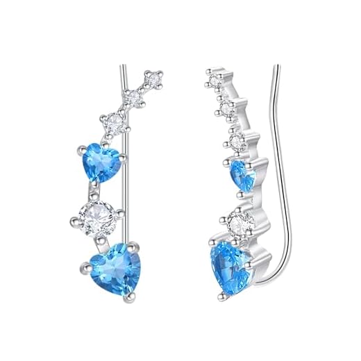 KINGWHYTE December geboortesteen oorbellen voor vrouwen 925 sterling zilver hart klimmer oorbellen blauw kristal oorbellen voor vrouwen dansanite geboortesteen sieraden verjaardagscadeaus, Tanzaniet