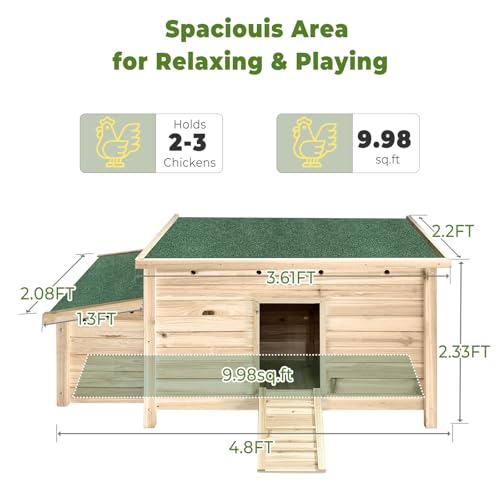 Unovivy Small Wooden Chicken Coop Hen House Poultry Cage with 2 Chicken Nesting Box & Ramp, Poultry Cage Rabbit Hutch for Outdoor Backyard, Natural Wood