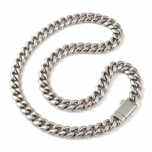 Image of 'Elite Heavyweight Link' 12mm Thick Curb Chain Necklace for Men | Anti-Tarnish Hip-Hop Necklace | Titanium Steel Silver Finish | Trendy Streetwear Jewelry for Boys & Men | Durable, Rust Resistant (NK1578) 1 Pc