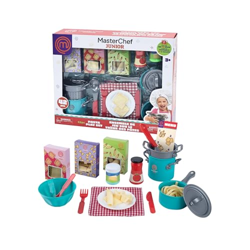 MasterChef Junior Pasta Set - Set de Preparación de Pasta con 42 Accesorios, Incluye Piezas de Fieltro, Salsas Imaginarias, Cacerolas y Más, Juego Imaginario Divertido y Educativo, Famosa (MTE04000)