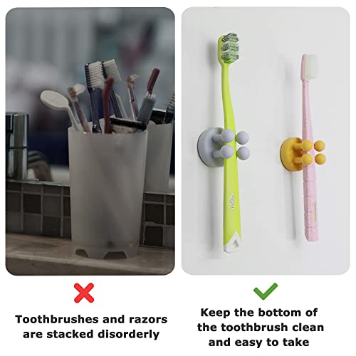 Xoyozo 4 Pcs Silicone Toothbrush Holder Multi-Function Hook Waterproof Self Adhesive Single Toothbrush Hook Plug Holder For Wall For Hanging Bathroom Kitchen Living Room Office (Black) #TOP3