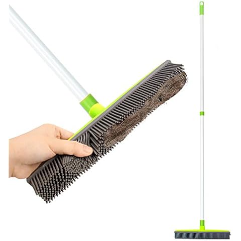 LandHope Push Broom Long Handle Rubber Bristles Sweeper Squeegee Edge 54 inches Non Scratch Bristle Broom for Pet Cat Dog Hair Carpet Hardwood Tile Windows Clean Water Resistant (White) Cover