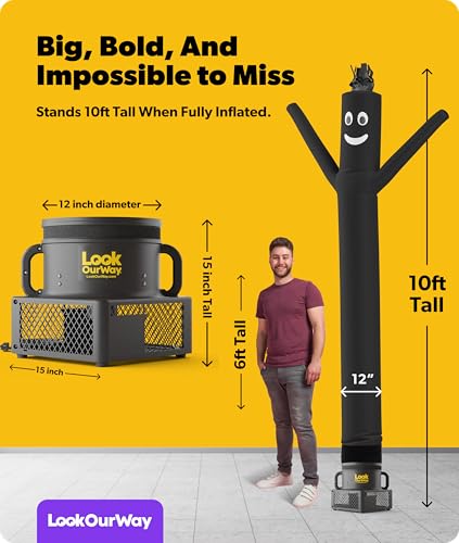 Image of LookOurWay Air Dancers Wacky Waving Inflatable Tube Man Set - 10 Feet Tall Inflatable Dancing Man with Blower - Black