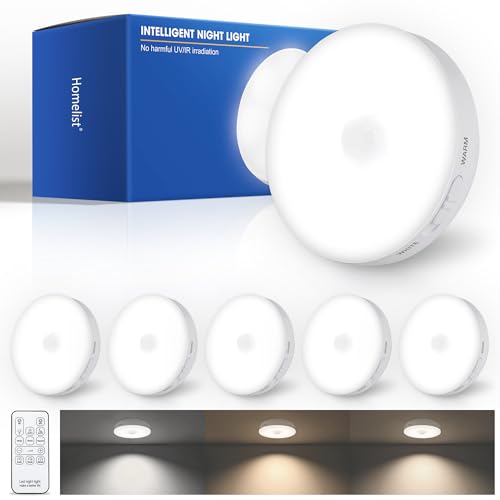 Image of Homelist Upgraded Ultra Bright Motion Sensor Lights Indoor, 6 Pack Rechargeable Puck Light with Remote, 1500mAh Battery Operated Sensor Night Light for Stairs, Cabinet, Bedside, Closet