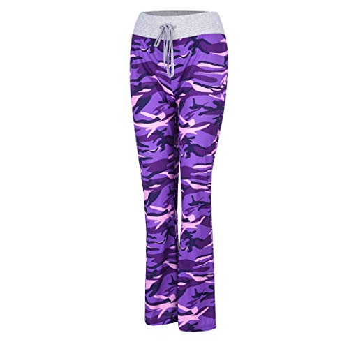 Fashion Womens Camouflage Printing Stretch Drawstring Wide Leg Comfy Long Pants for Work Business (Purple, XXXXXL)4