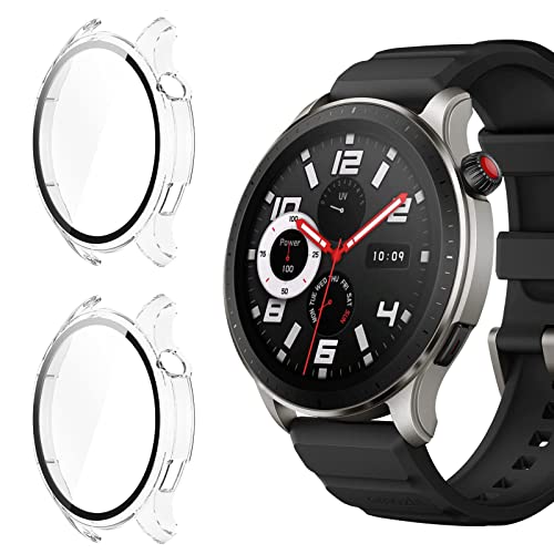 Dufuso 2 Piezas Funda para Amazfit GTR 4/GTR 4 Pro con Protector de Pantalla, Ultra Delgada PC Dura Estuche Protección Completa Anti Choques HD Resistente a Arañazos Carcasa, Transparente Cover
