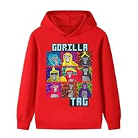 Gorilla Tag Boys Hoodie Cartoon Character Children Sweatshirts With Hat Long Sleeve Jumper Cotton Pullover for Kids (UK, Age, 9 Years, 10 Years, Regular, Red)