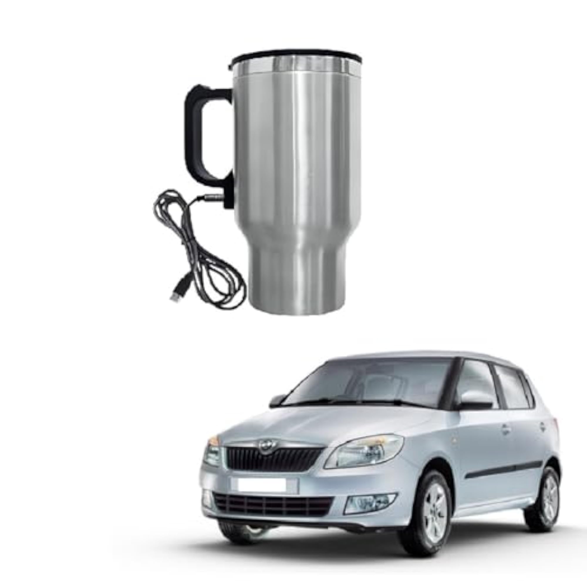 USB-Powered Stainless Steel Electric Car Travel Mug, Silver